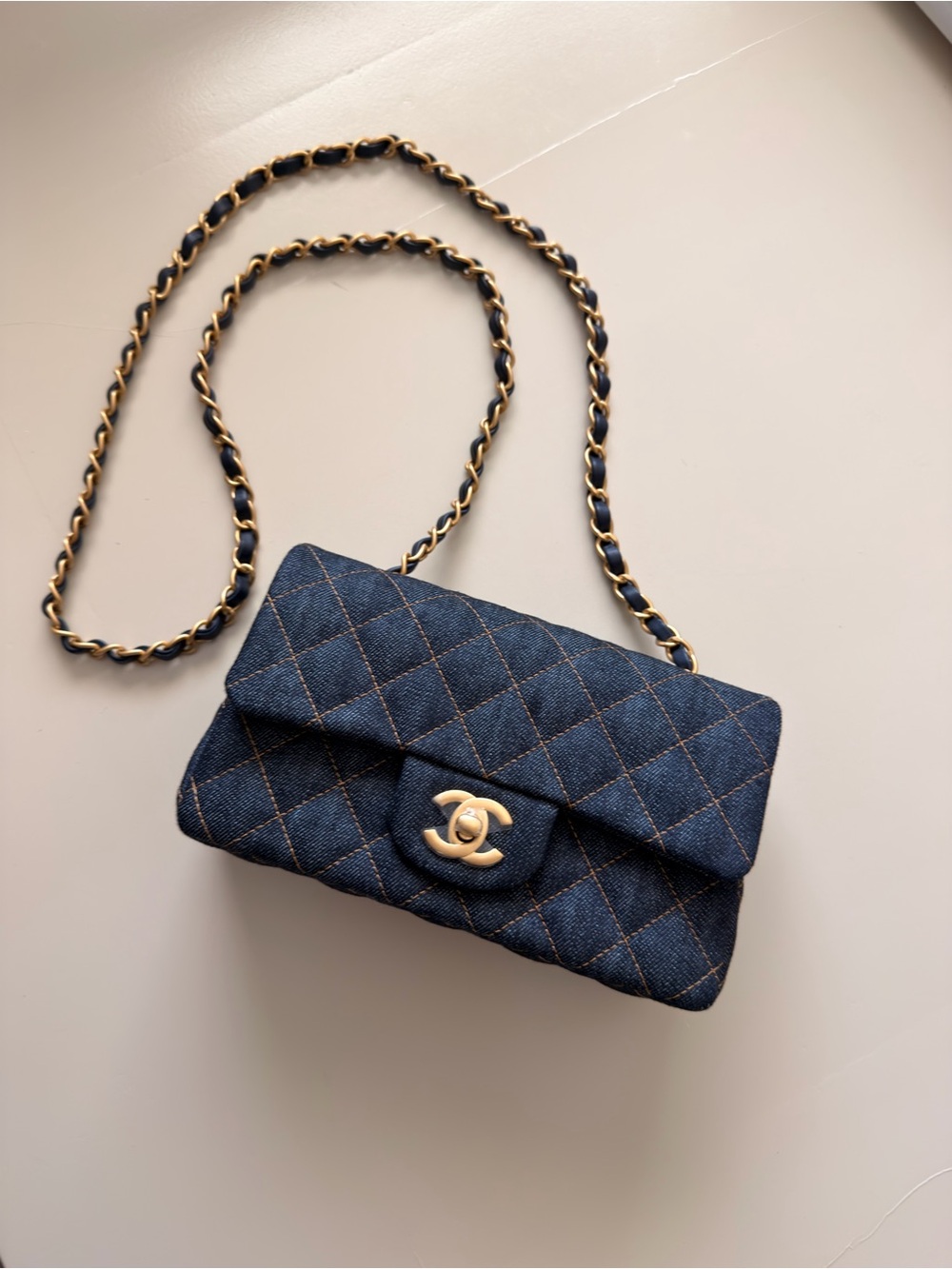 CHANEL Denim Quilted Mini Flap Bag with Gold Chain SS2026